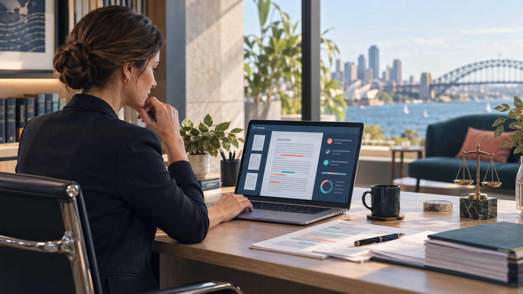 An Australian lawyer reviewing an AI-assisted document workflow